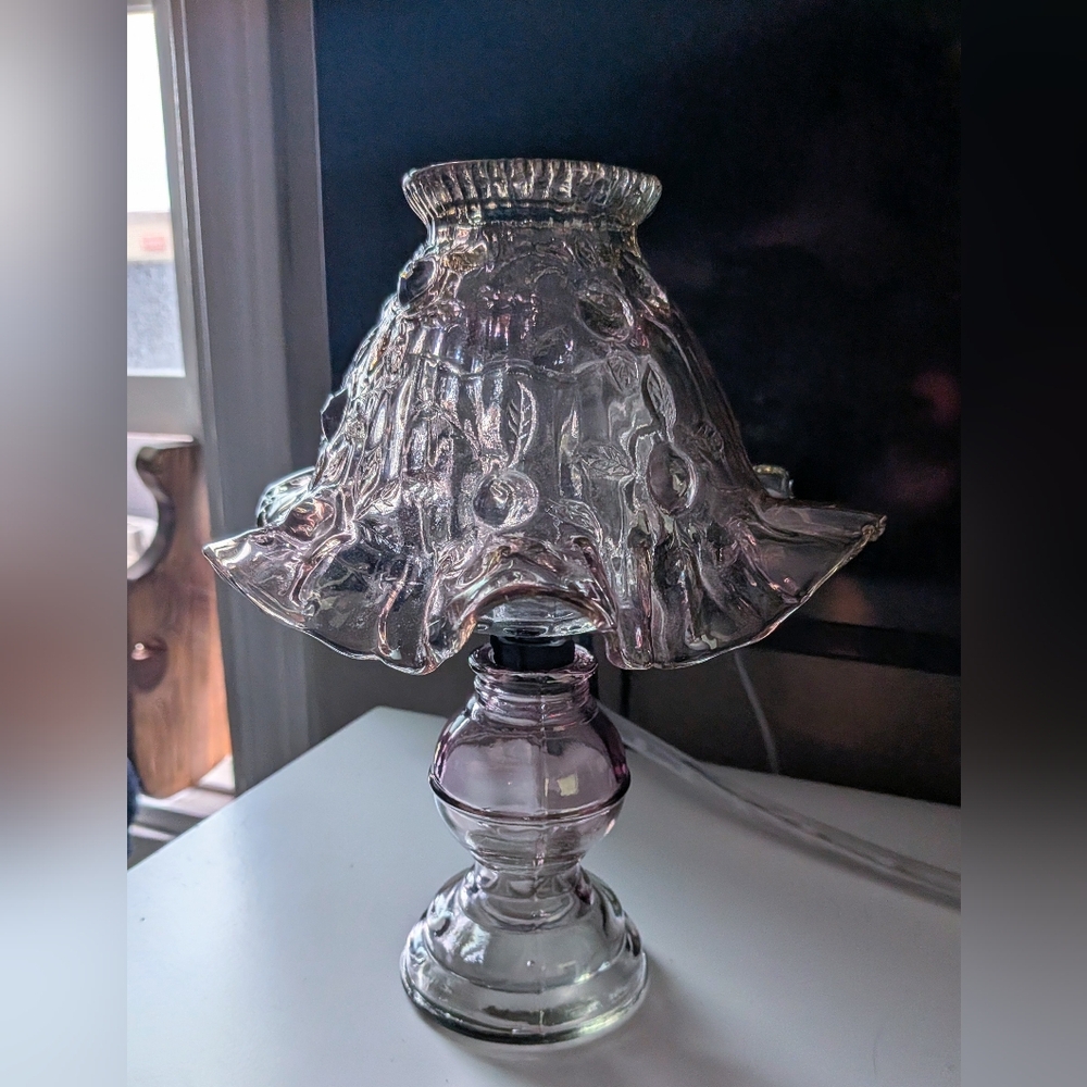 Fenton Cabbage Rose Iridescent Pink Fairy lamp 2 Piece Only